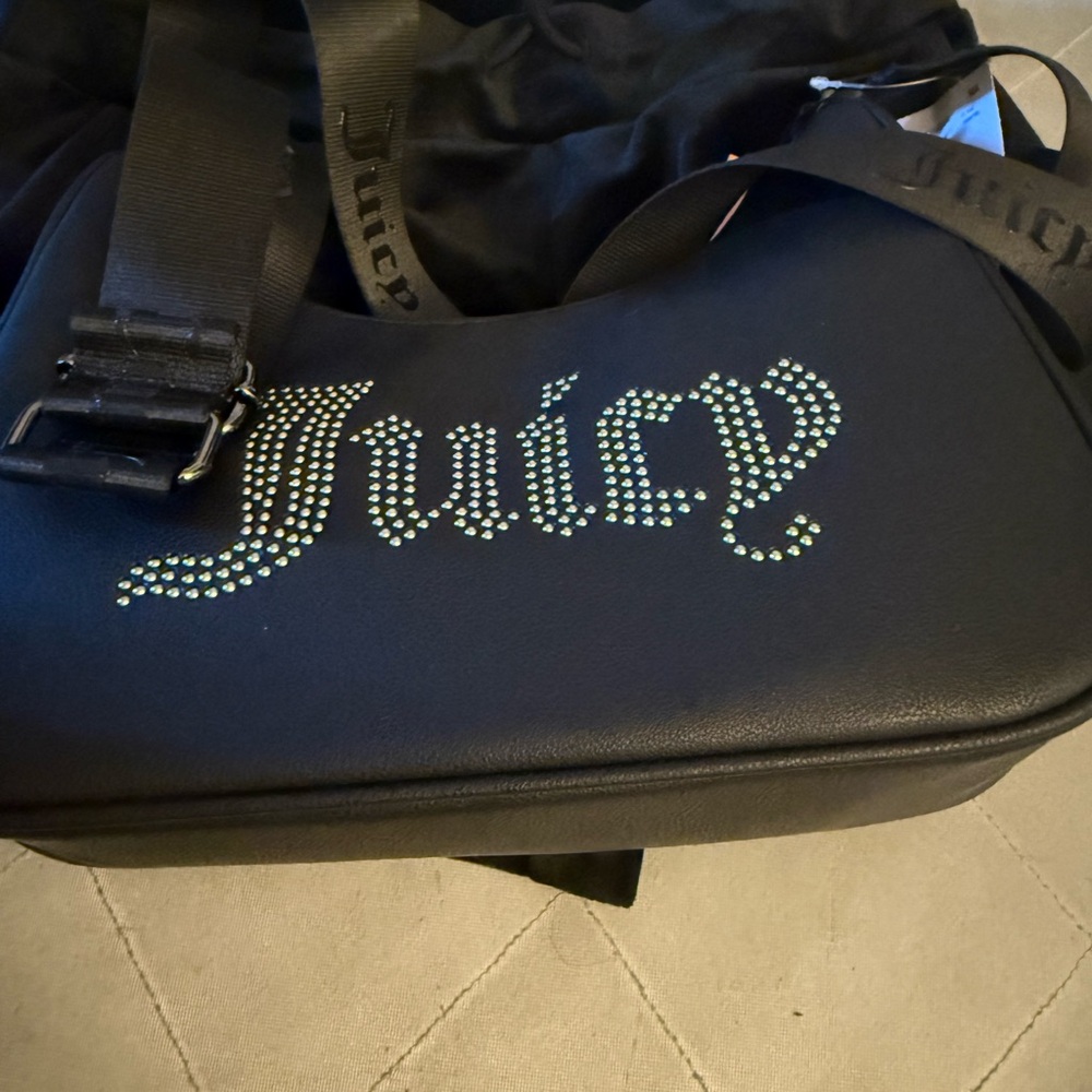 Juicy Couture Black Shoulder Bag with Rhinestone Logo